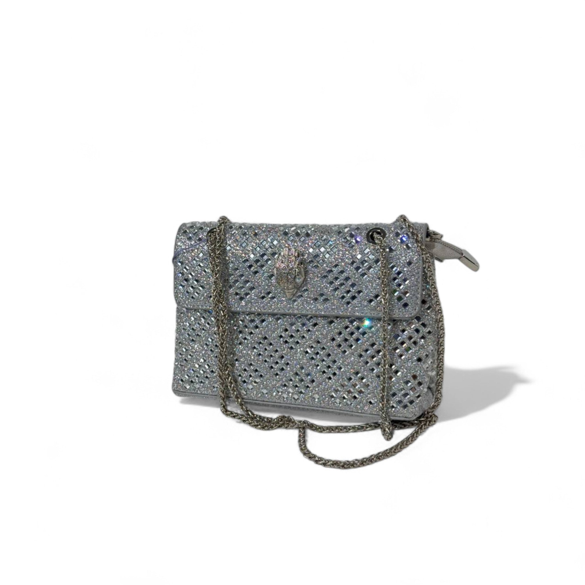 Silver Crystal Shoulder Bag – Embellished Hamsa Clasp Crossbody with Chain Strap ✨🤍