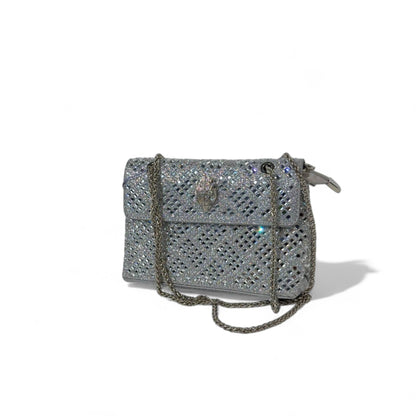 Silver Crystal Shoulder Bag – Embellished Hamsa Clasp Crossbody with Chain Strap ✨🤍