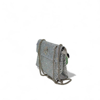 Silver Crystal Shoulder Bag – Embellished Hamsa Clasp Crossbody with Chain Strap ✨🤍