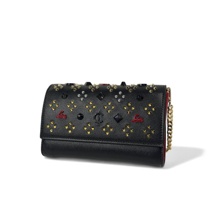 🖤 Christian Louboutin Kypipouch Studded Black Leather Clutch Bag 🔥 Luxury Meets Edge – Iconic Red & Gold Detail