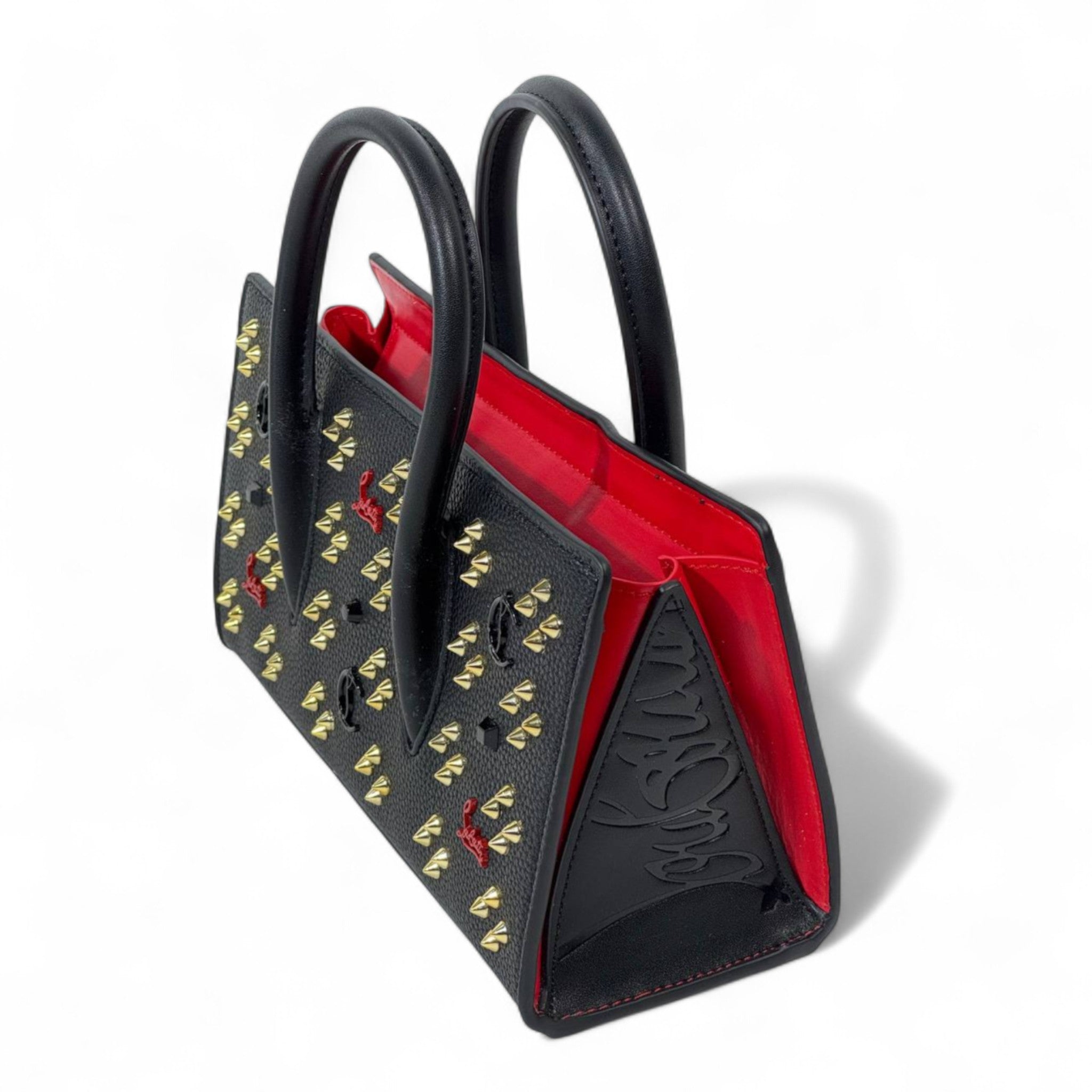 Christian Louboutin Black Studded Cabata Tote – Red Lining & Crossbody Strap 🖤🔥