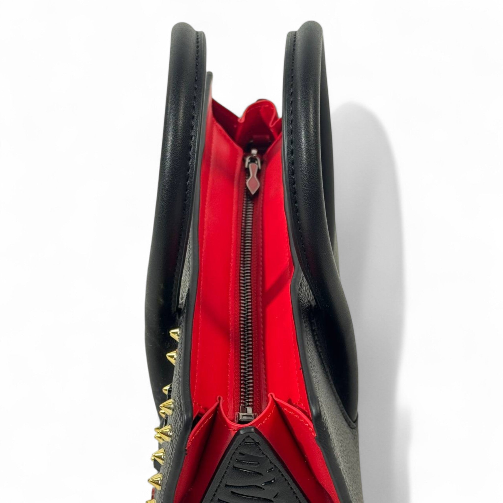 Christian Louboutin Black Studded Cabata Tote – Red Lining & Crossbody Strap 🖤🔥