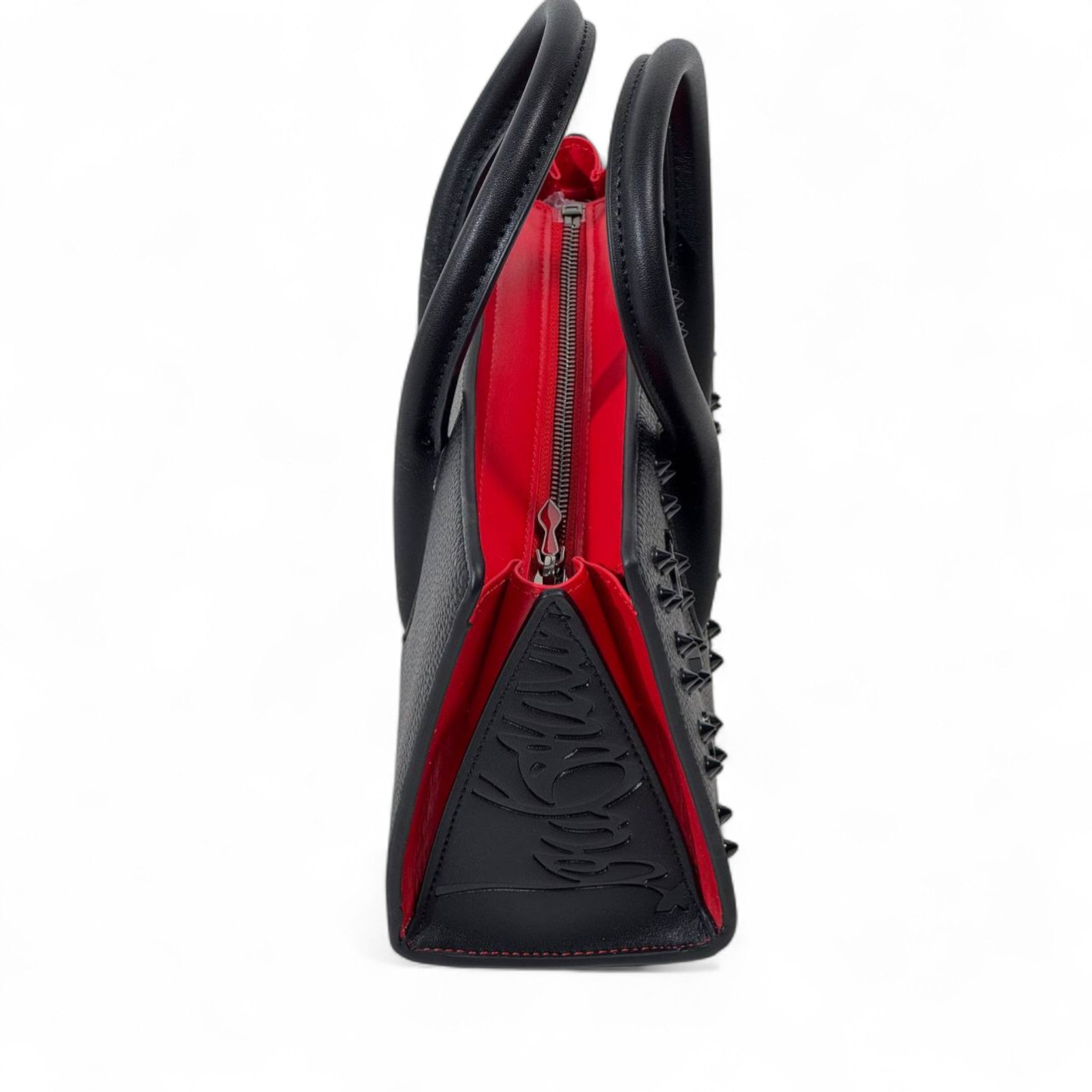 Christian Louboutin Black Studded Cabata Tote – Red Lining & Crossbody Strap 🖤🔥