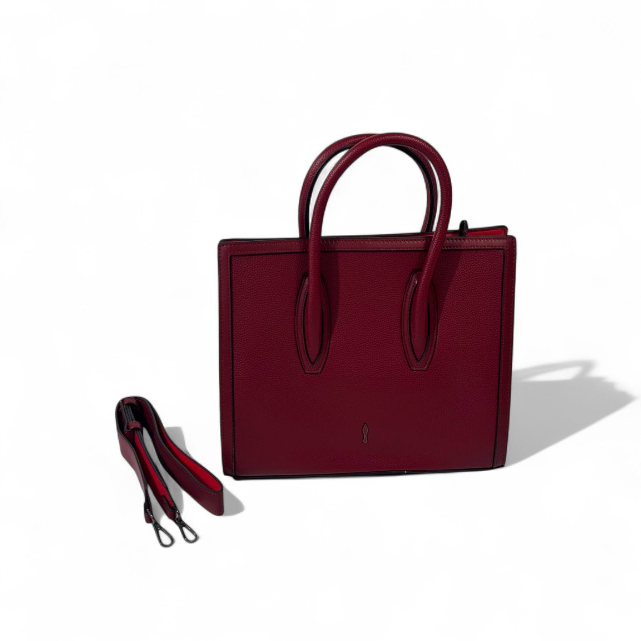 Christian Louboutin Deep Red Cabata Tote – Black Studs & Leather Strap ❤️🖤