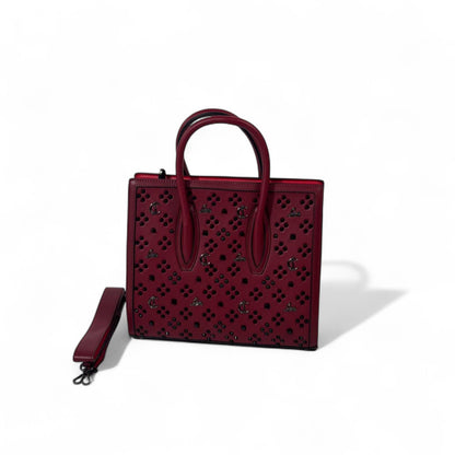 Christian Louboutin Deep Red Cabata Tote – Black Studs & Leather Strap ❤️🖤
