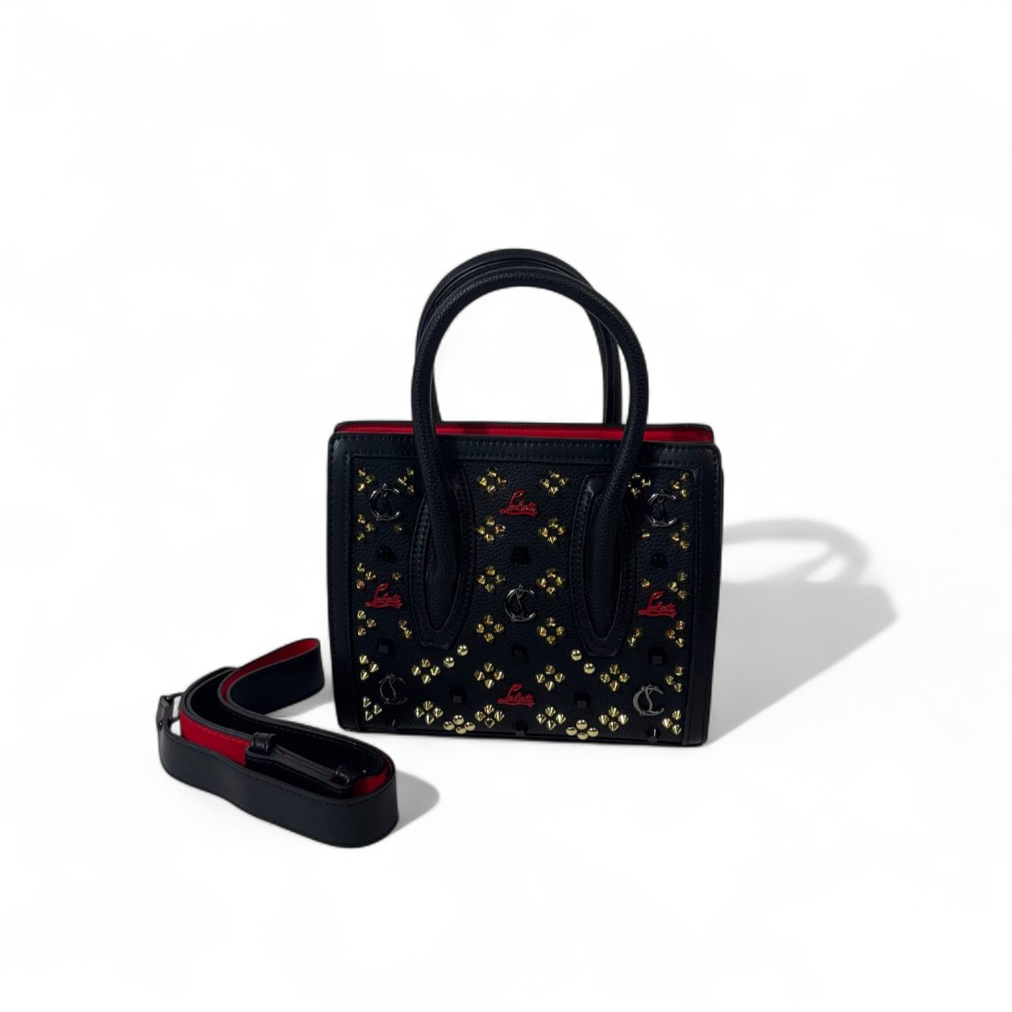 Christian Louboutin Mini Cabata Tote – Black with Gold Studs & Red Interior 🔥🖤