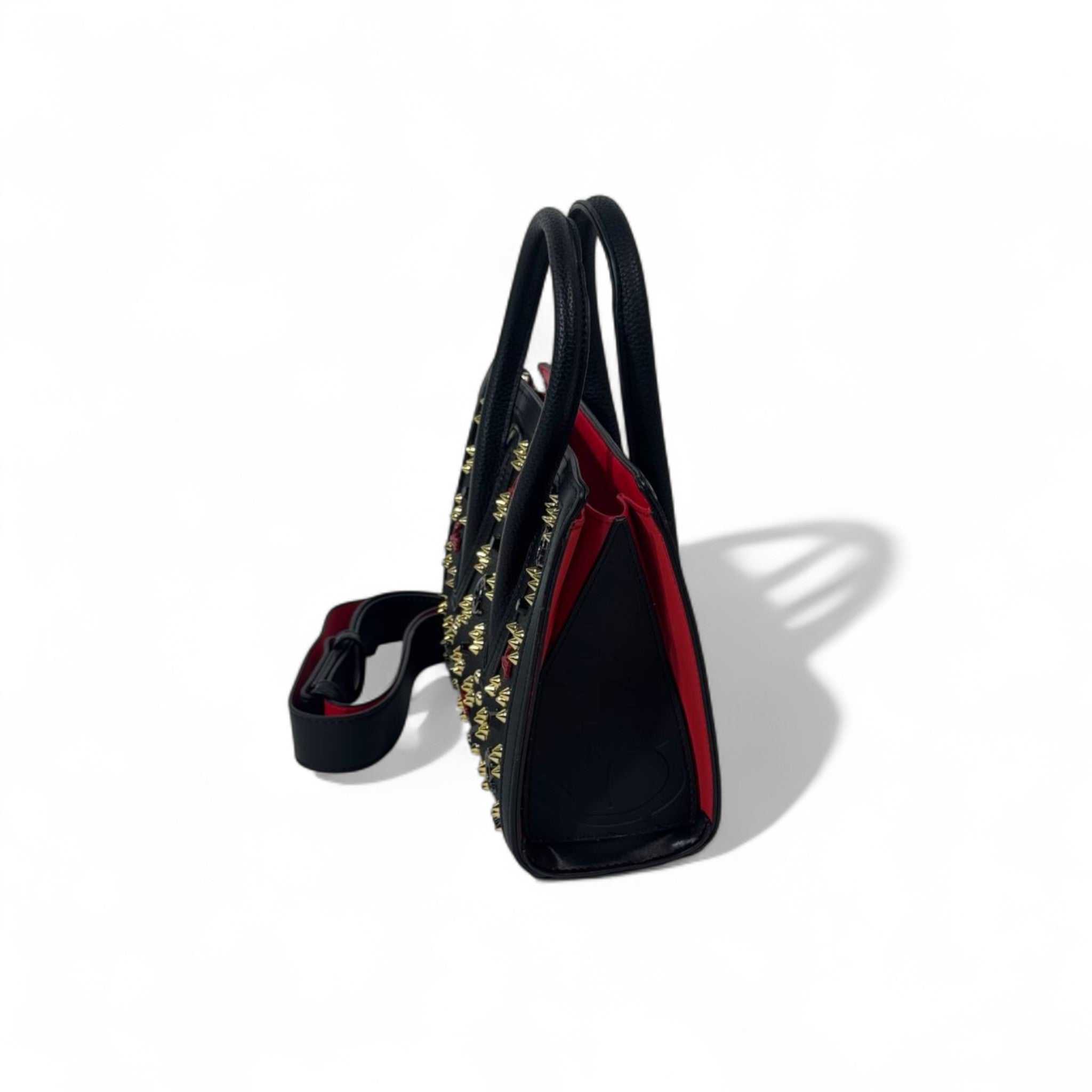 Christian Louboutin Mini Cabata Tote – Black with Gold Studs & Red Interior 🔥🖤