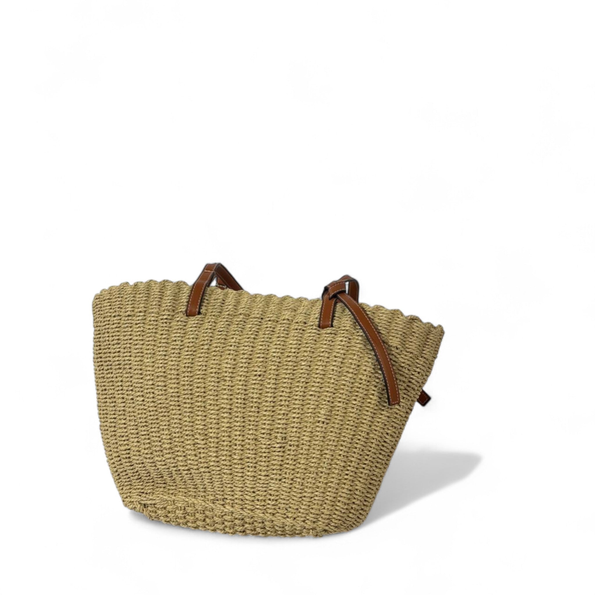 Loewe Small Basket Bag – Handwoven Palm Leaf with Tan Leather Handles & Anagram Charm 🌞👜