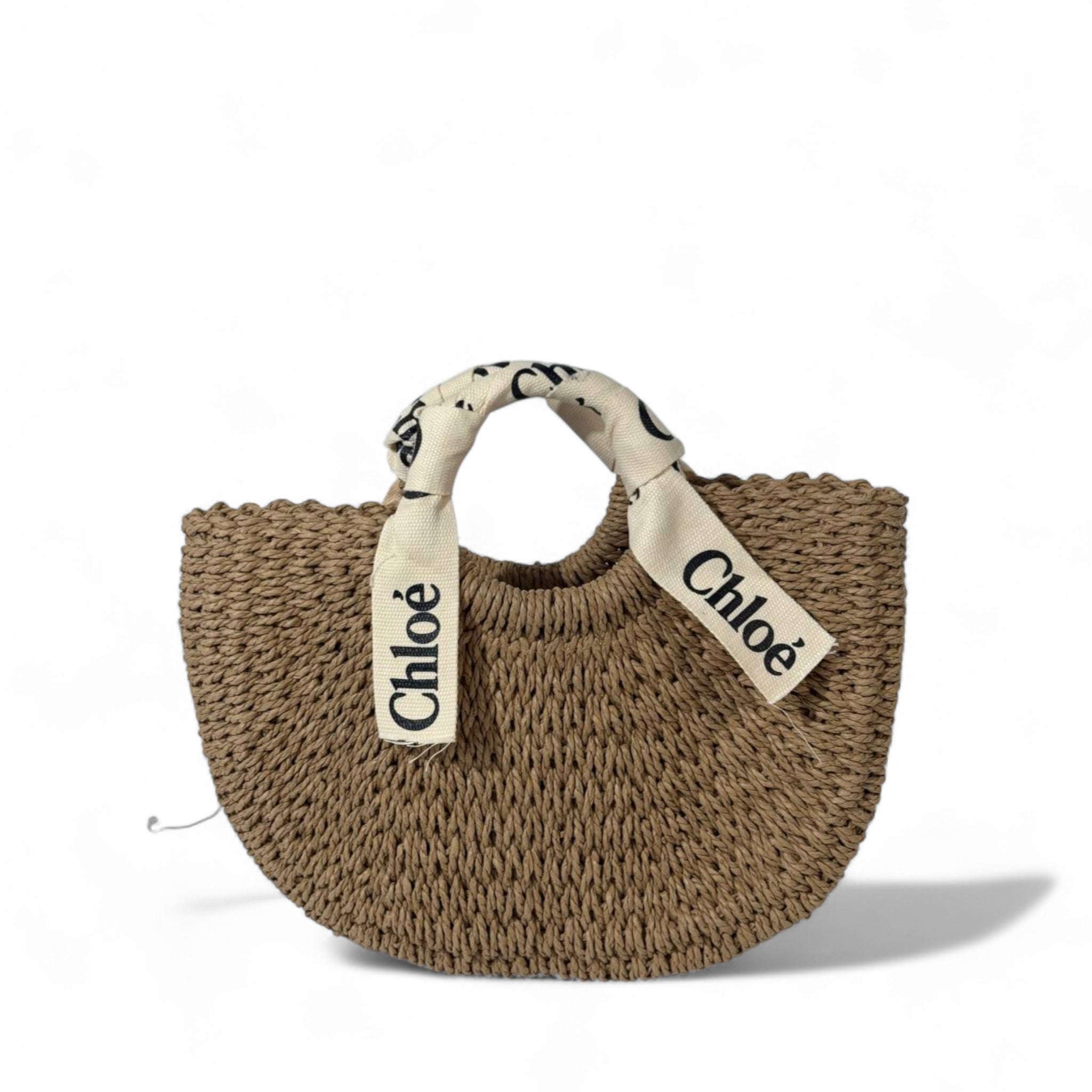 Chloé Woody Raffia Basket Bag – Medium Dark Beige with Logo Handles 🌿