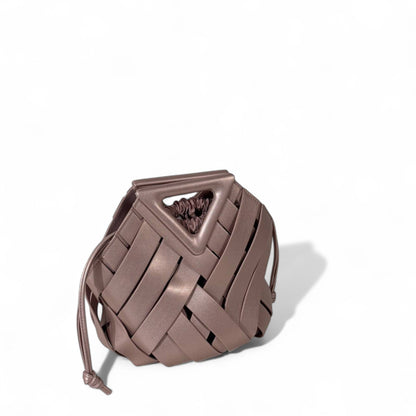 Bottega Veneta Style Woven Leather Geometric Handbag – Metallic Mauve with Inner Pouch