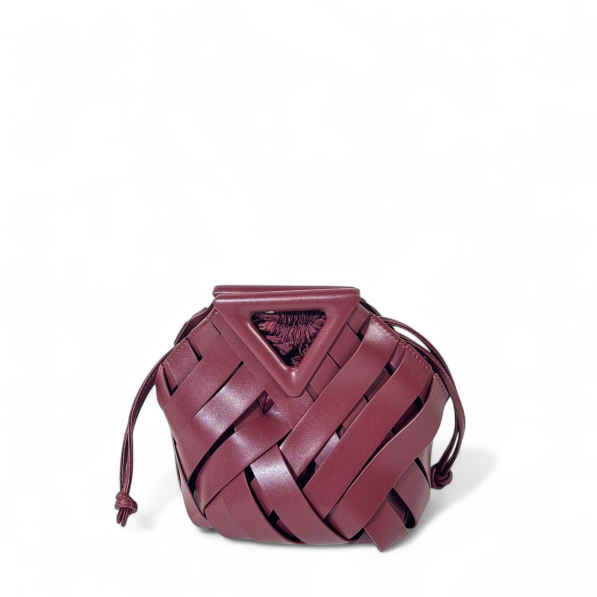 Burgundy Bottega Veneta Inspired Woven Leather Handbag – Sculptural Design with Inner Pouch