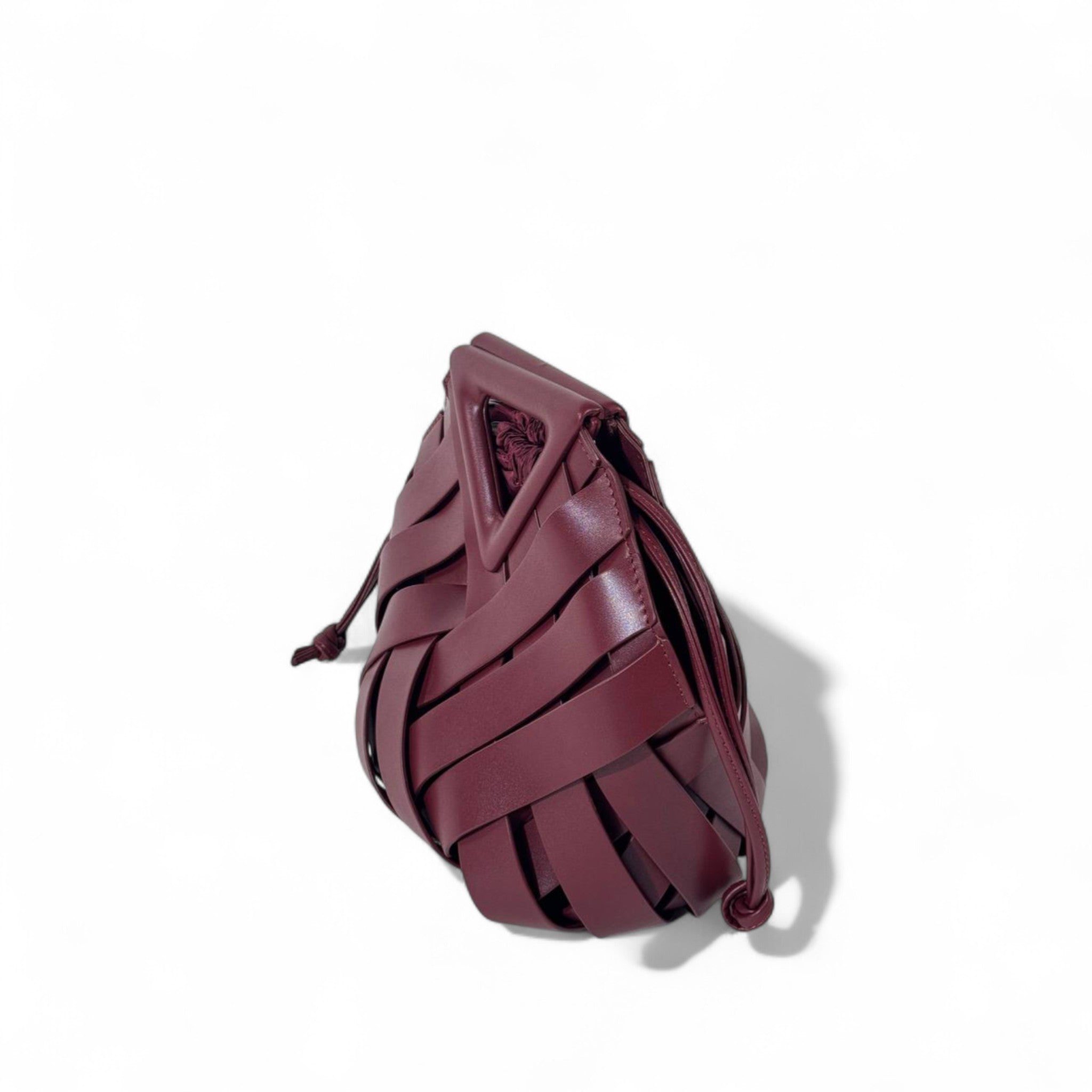 Burgundy Bottega Veneta Inspired Woven Leather Handbag – Sculptural Design with Inner Pouch