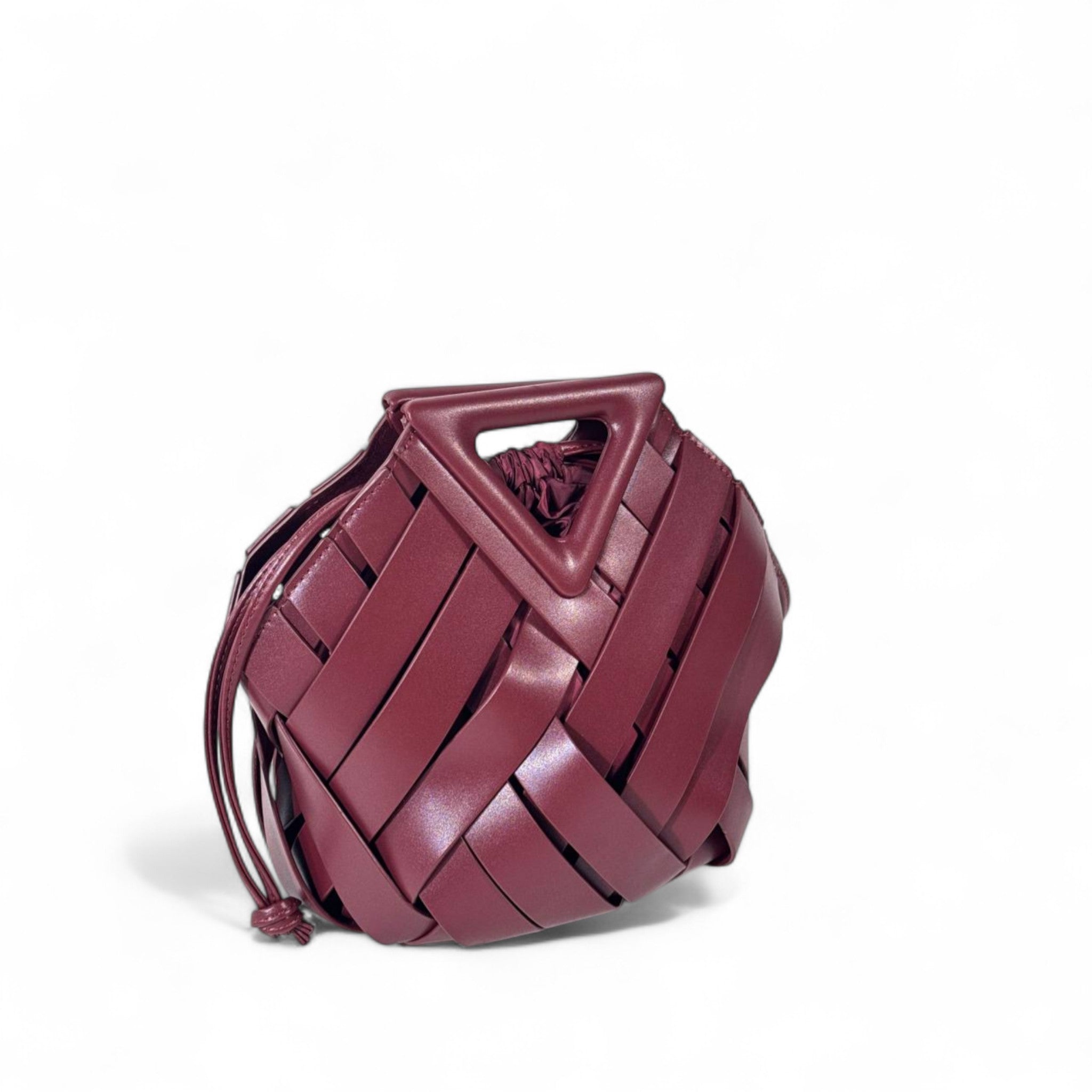 Burgundy Bottega Veneta Inspired Woven Leather Handbag – Sculptural Design with Inner Pouch