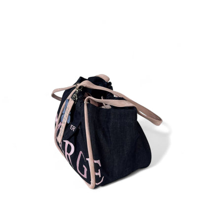 Super Sun “MERGE” Denim Tote – Navy Blue Canvas Bag with Pink Trim & Keychain