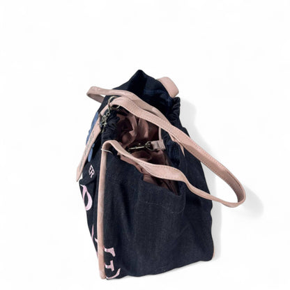 Super Sun “MERGE” Denim Tote – Navy Blue Canvas Bag with Pink Trim & Keychain