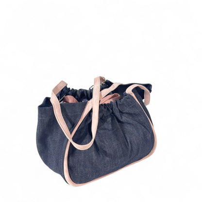 Super Sun “MERGE” Denim Tote – Navy Blue Canvas Bag with Pink Trim & Keychain