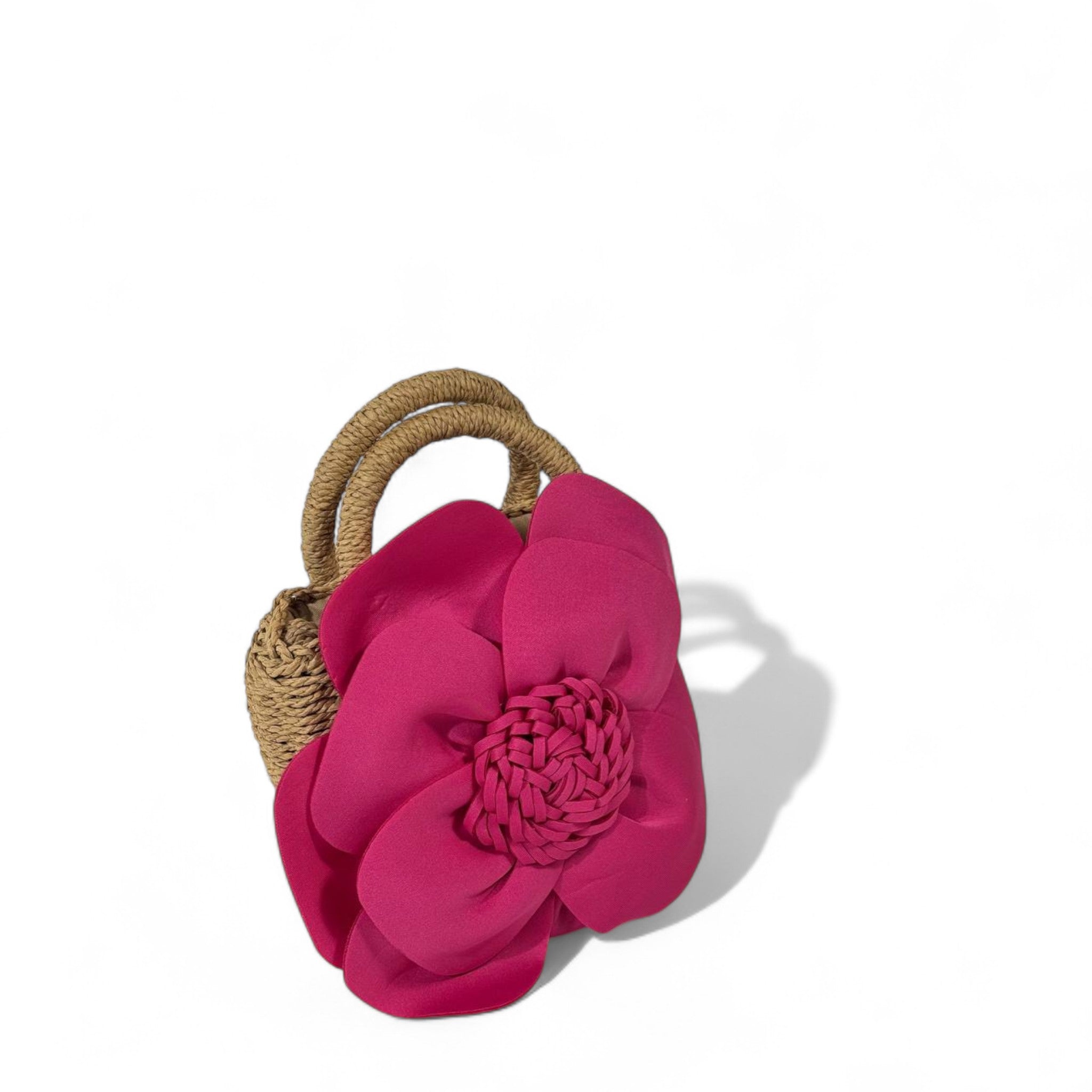 Petal Bloom Straw Mini Tote – Hot Pink Flower Edition
