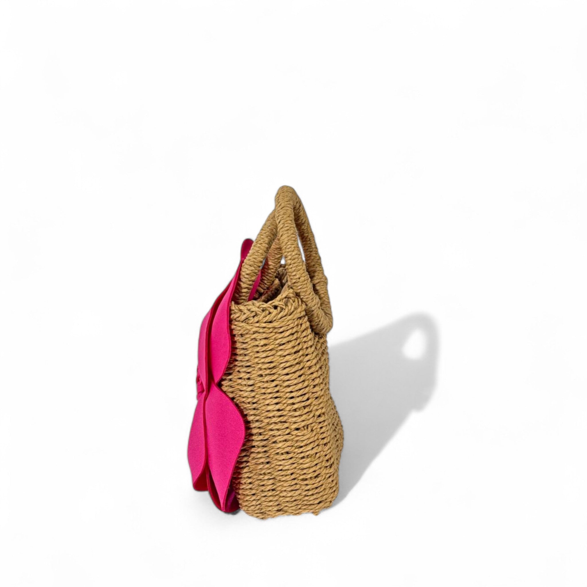Petal Bloom Straw Mini Tote – Hot Pink Flower Edition