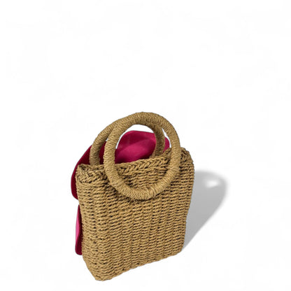 Petal Bloom Straw Mini Tote – Hot Pink Flower Edition