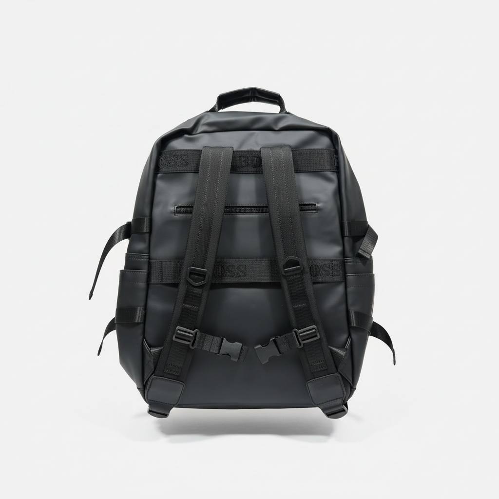 BOSS Black Backpack with Gold Logo Detail 🖤✨ | Premium Urban Travel Bag