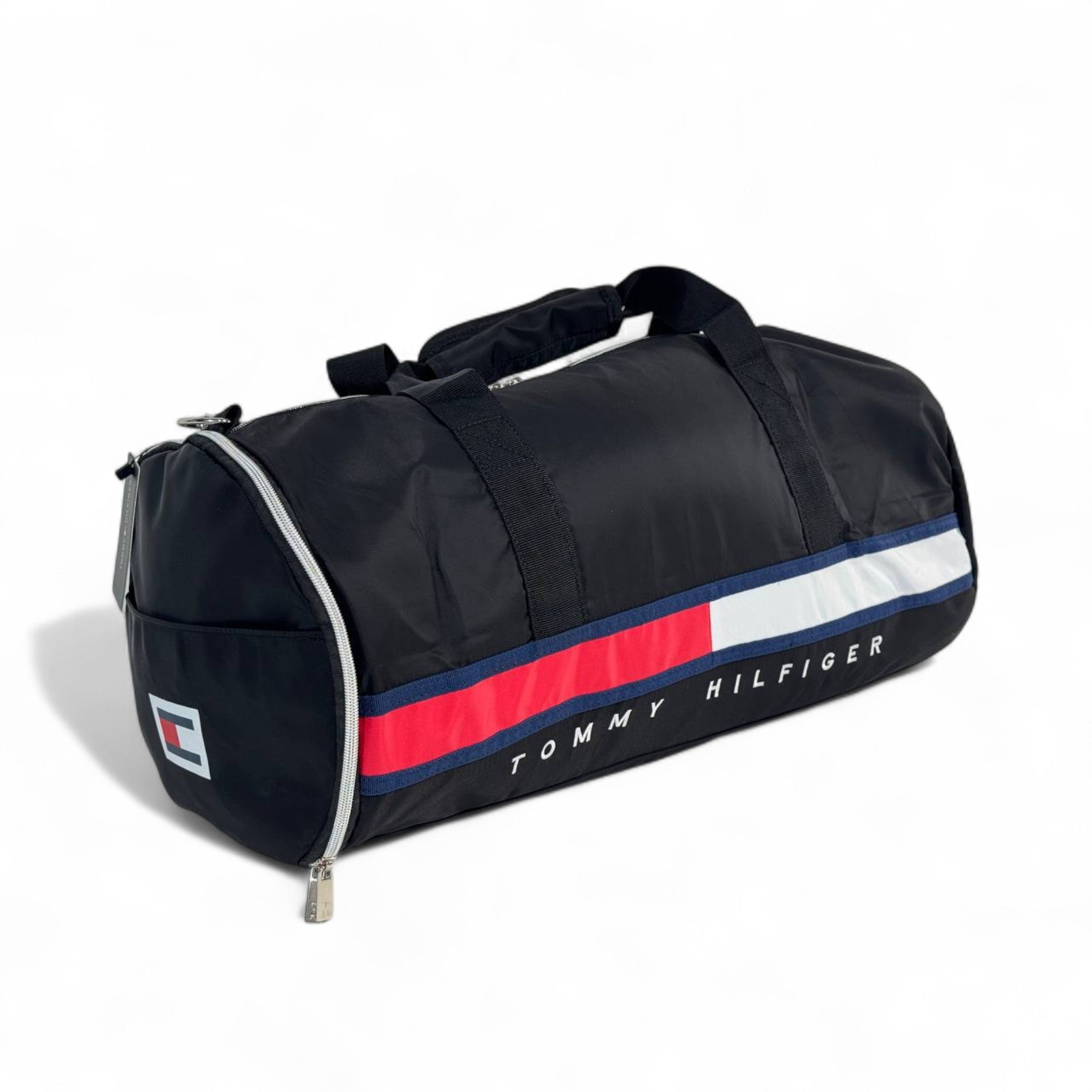 Tommy Hilfiger Black Duffel Bag – Classic Stripe Logo 🧳🔥