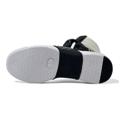 ⚫⚪ Philipp Plein “78” Croc-Embossed High-Top Sneakers – Monochrome Power 👟