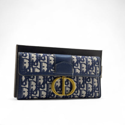 💙 Dior Oblique Long Wallet in Navy – CD Monogram with Gold Circle Clasp ✨