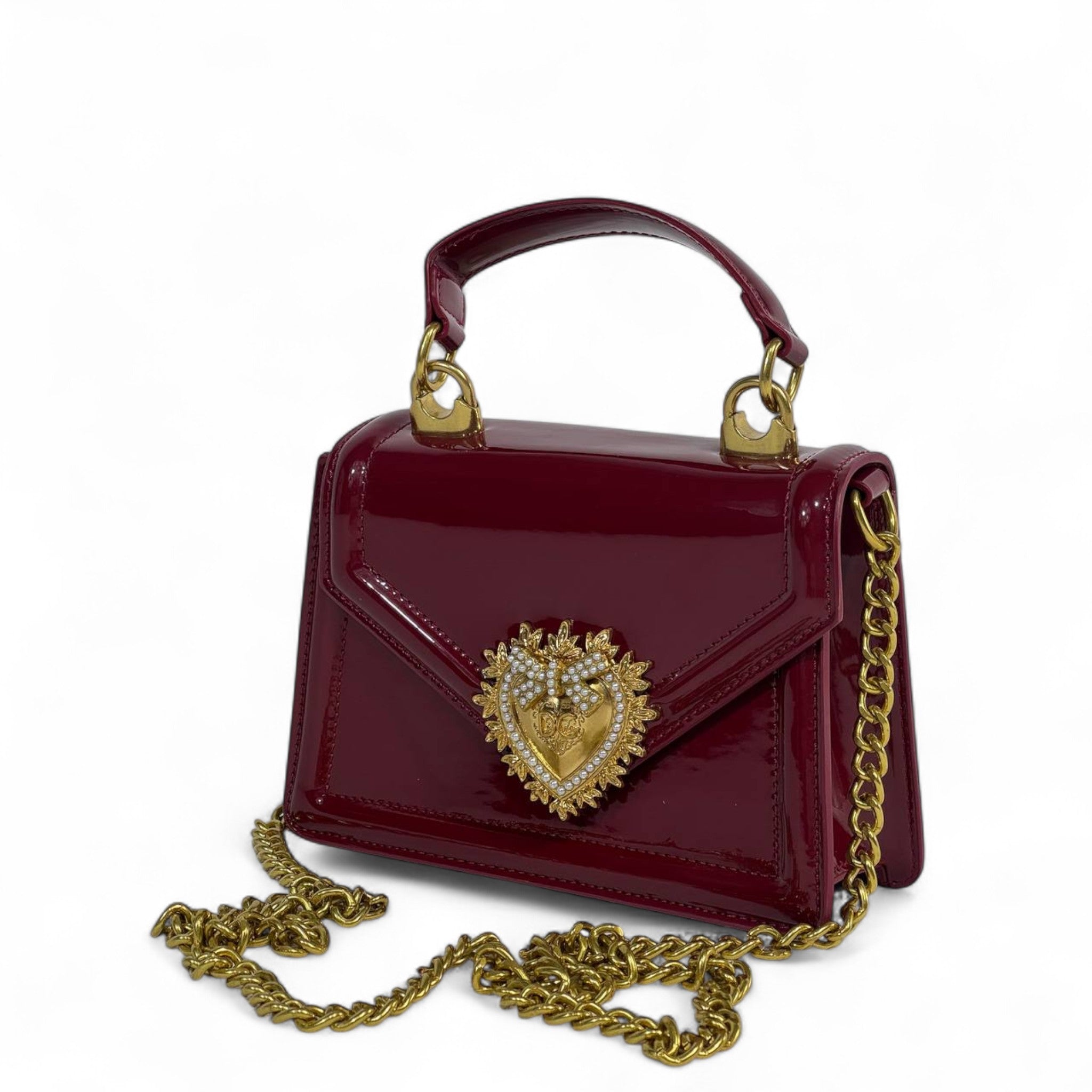 ❤️ Dolce & Gabbana Devotion Top Handle Bag – Burgundy Patent Leather