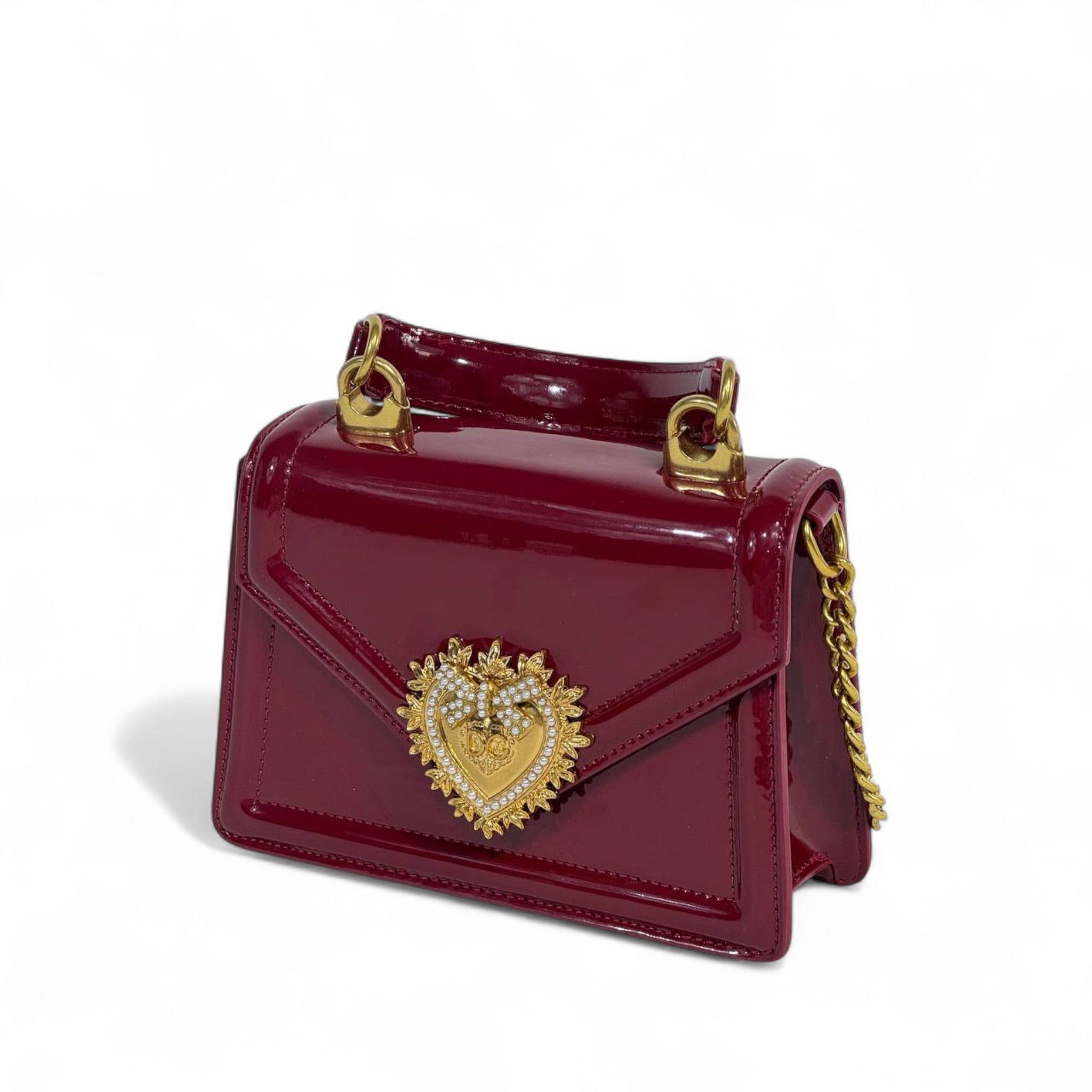 ❤️ Dolce & Gabbana Devotion Top Handle Bag – Burgundy Patent Leather