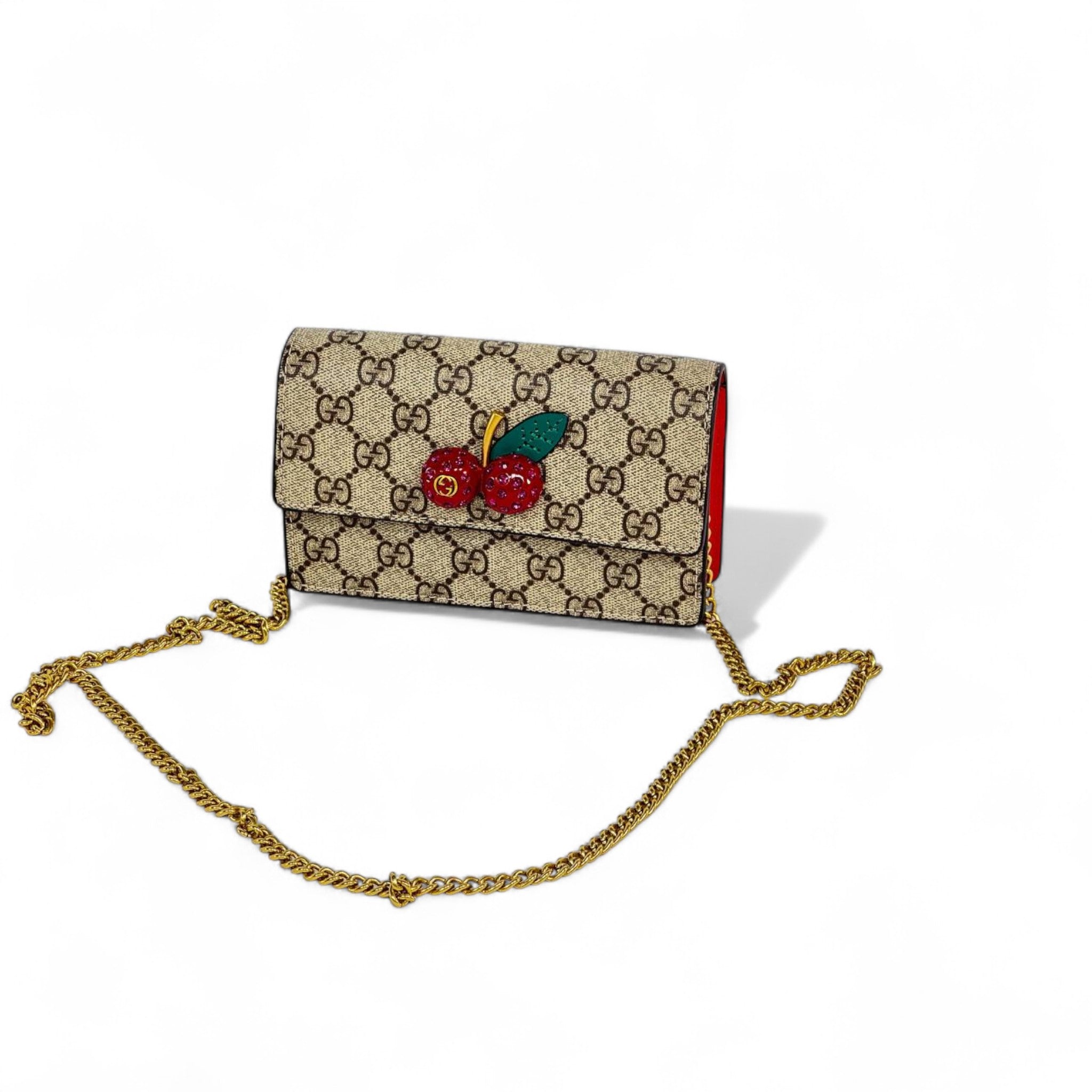 🍒 Cherry Charm GG Shoulder Bag – Luxury Monogram Edition 🍒