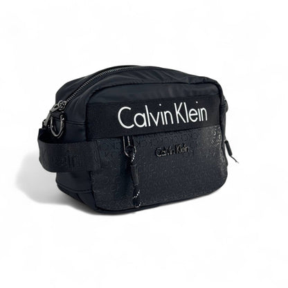 ⚫🤍 Calvin Klein Black Monogram Crossbody Bag with White Logo – Unisex Minimalist