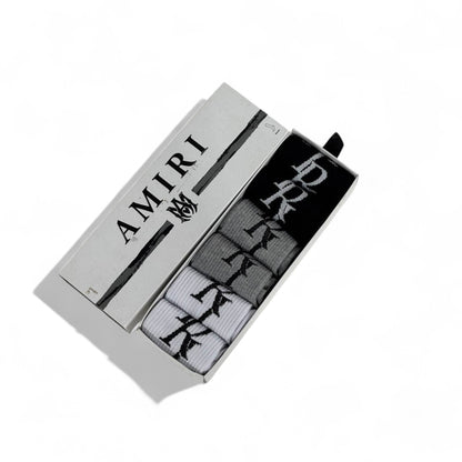 Amiri Crew Socks Set – 6 Pairs (White, Black, Grey) with Gift Box
