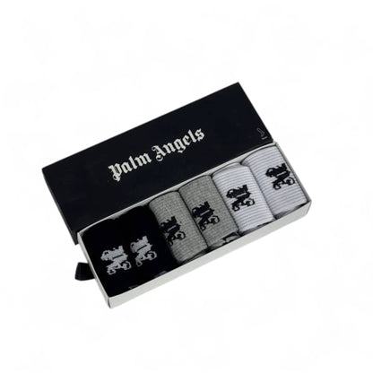 Palm Angels Crew Socks Set – 6 Pairs (White, Black, Grey) with Gift Box