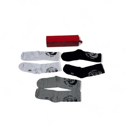 Diesel Crew Socks Set – 6 Pairs (White, Black, Grey) with Gift Box