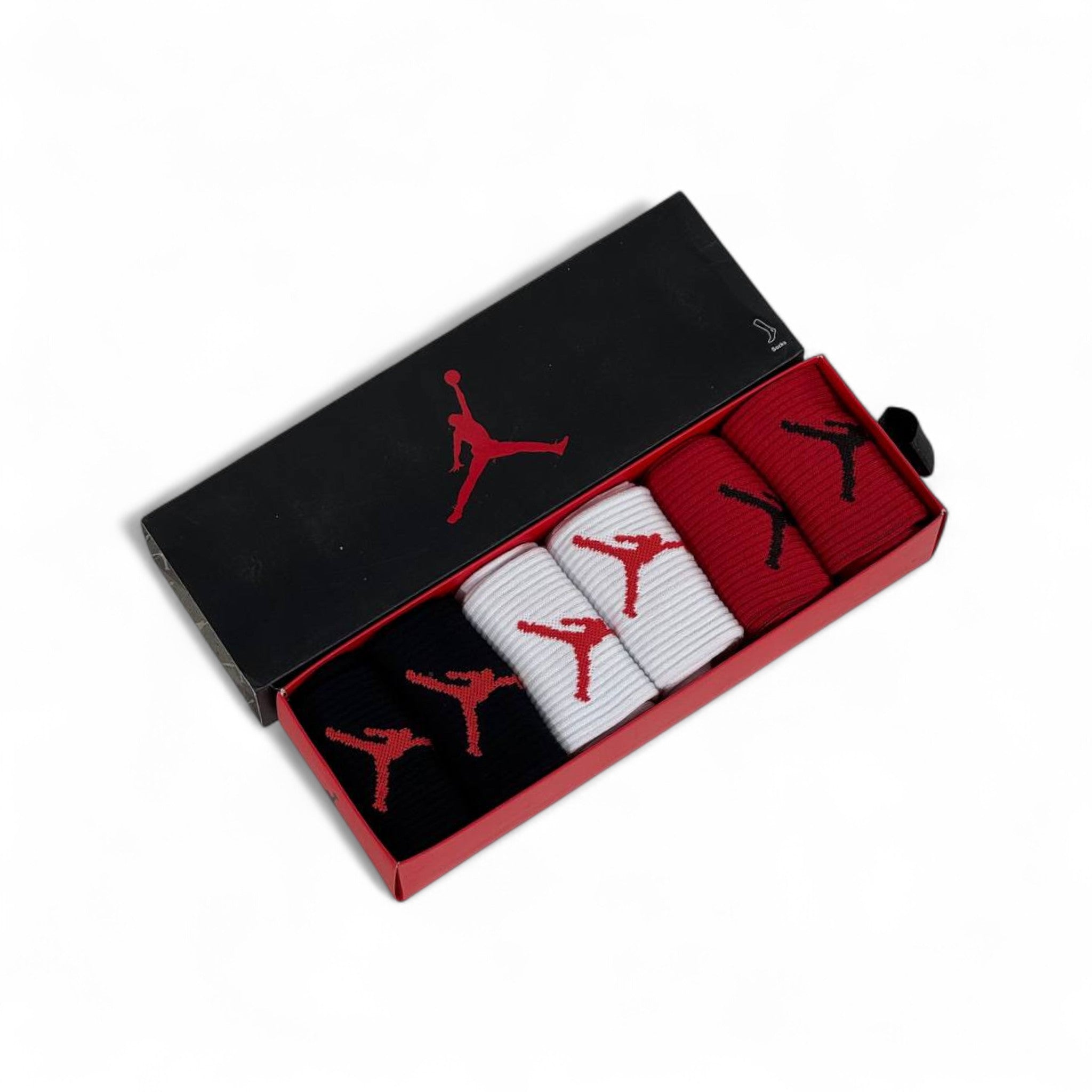 🏀 Jordan Jumpman Crew Socks Set – 6 Pairs (Red, White, Black) with Gift Box