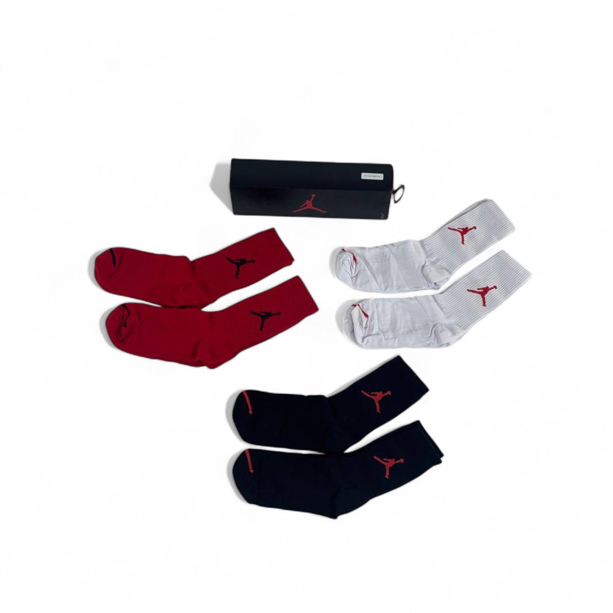 🏀 Jordan Jumpman Crew Socks Set – 6 Pairs (Red, White, Black) with Gift Box