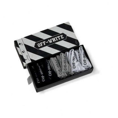 ⚡ Off-White Ankle Socks Set – 6 Pairs (Black, White, Grey) with Gift Box