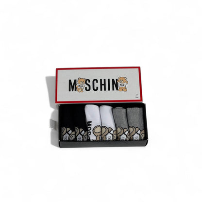 🐻 Moschino Teddy Low-Cut Socks Set – 6 Pairs (White, Grey, Black) ✨