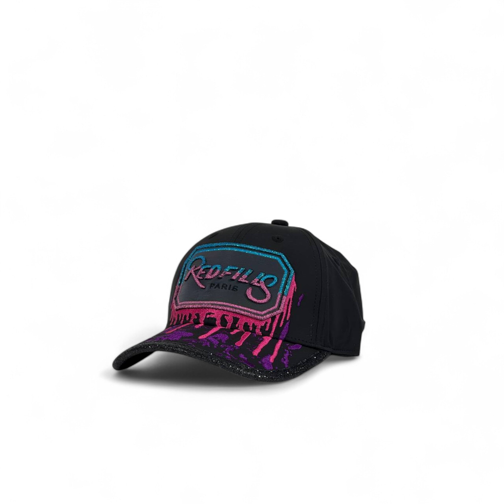 Redfills Paris Neon Drip Embroidered Cap 🧢✨ – Black with Color Splash