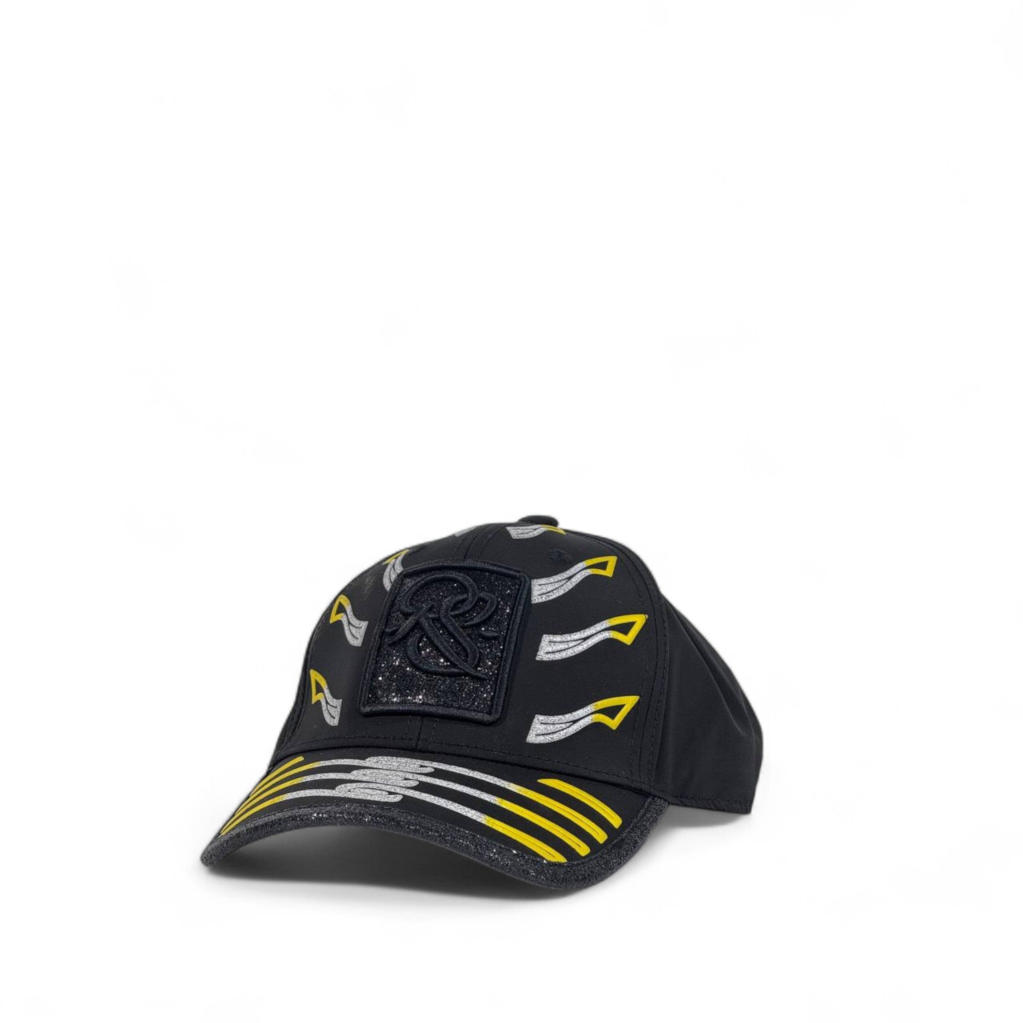Redfills Paris Racing Stripe Baseball Cap 🧢 – Black with Yellow & Silver Accents