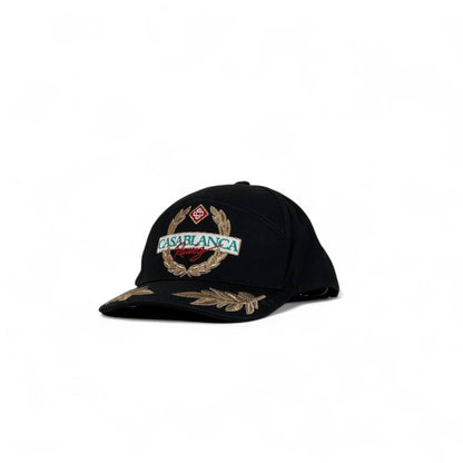 Casablanca Style Black Embroidered Racing Cap 🏁 | Luxury Streetwear