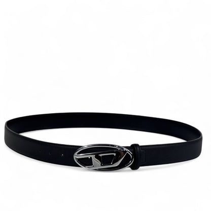 🖤 Diesel Black Leather Belt with Signature Oval Buckle – Unisex Luxury