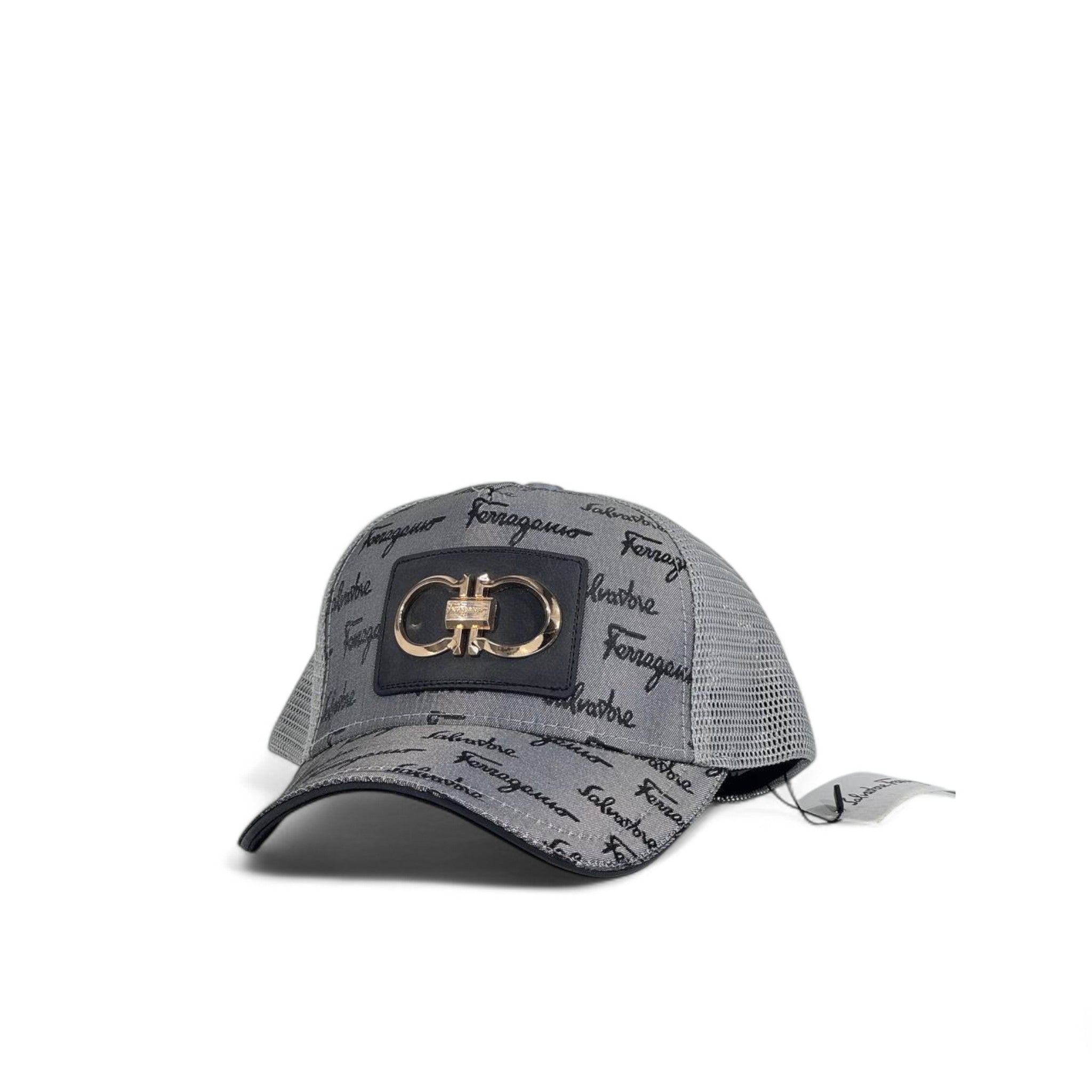 🖤 Salvatore Ferragamo Grey Mesh Trucker Cap with Iconic Gancini Logo – Unisex