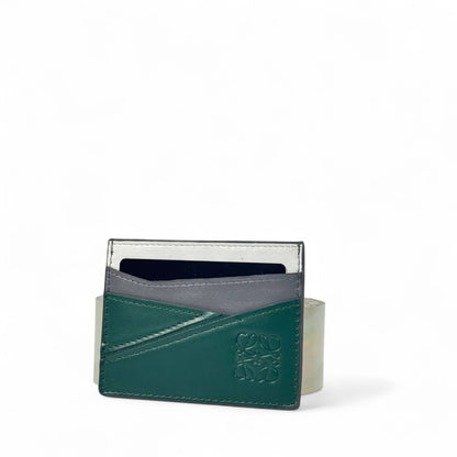 🌿 Loewe Tricolor Leather Card Holder – Green, Grey & White with Embossed Anagram