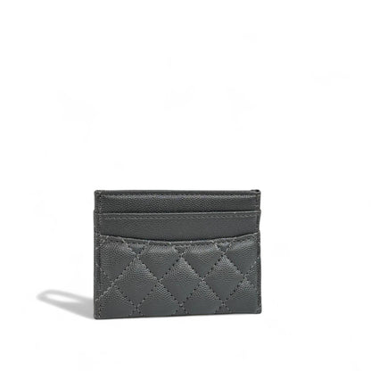 🖤 Chanel Quilted grey Leather Card Holder – Gold CC Logo