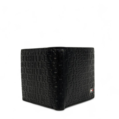 🖤 Tommy Hilfiger Black Embossed Logo Leather Bifold Wallet – Flag Logo
