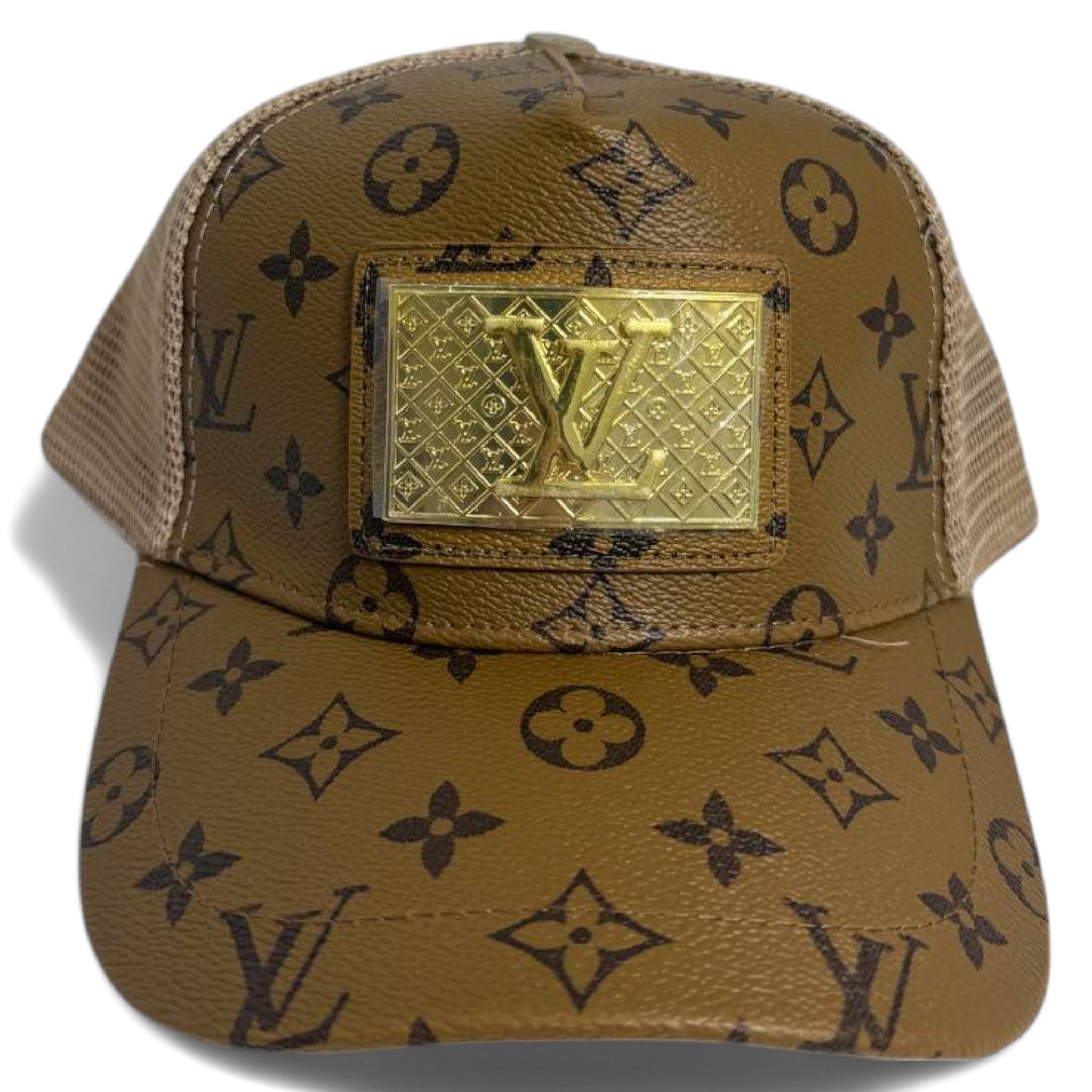 Louis Vuitton-Inspired Monogram Brown Cap