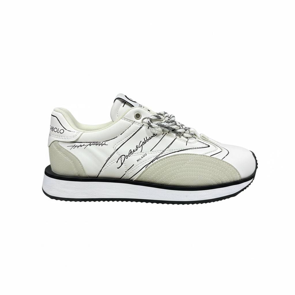 Dolce & Gabbana White Graphic Sneakers 🤍✍️🔥 | Luxury Statement Runner 👟✨
