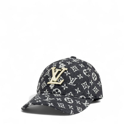🖤 Louis Vuitton Monogram Black Denim Cap with Gold LV Logo | Luxury Designer Hat