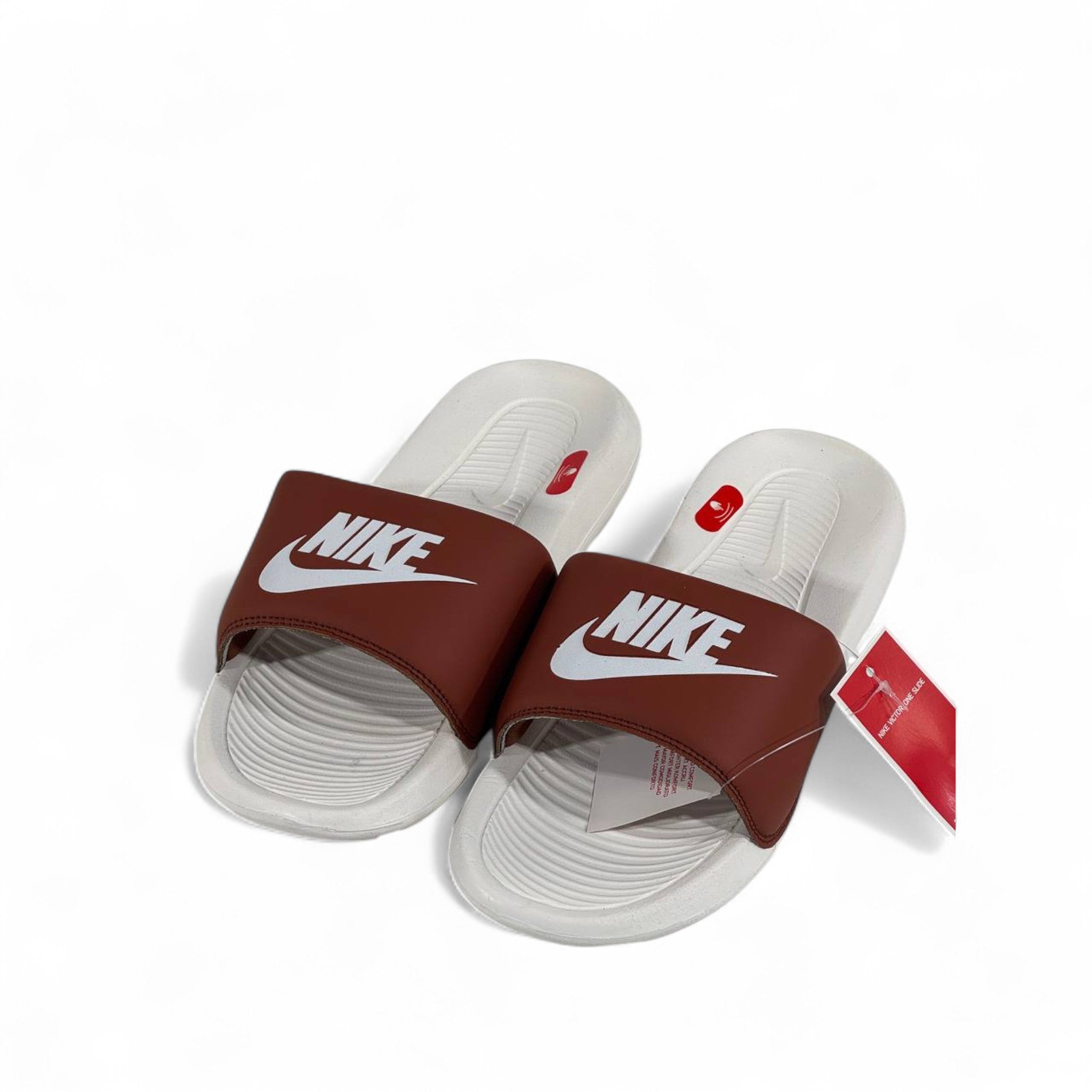 🤎 Nike Brown & White Slides – Classic Comfort Slippers with White Swoosh ✔️